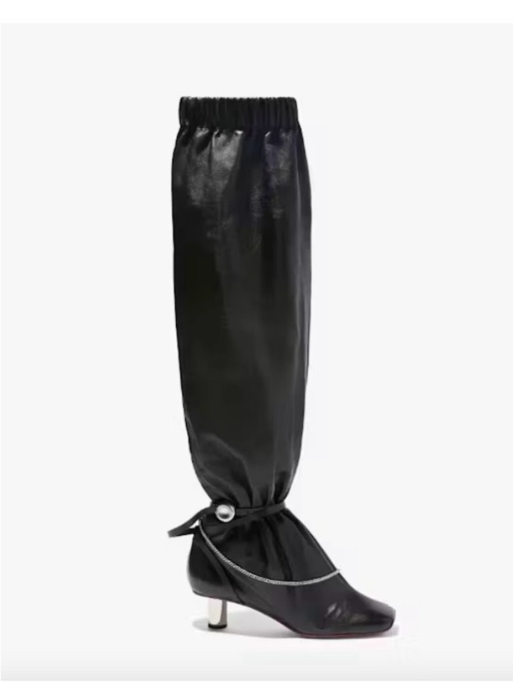 Proenza Schouler Black Leather Over-the-Knee Boot Cover with Silver Chain